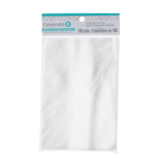 6" Clear Rectangle Treat Bags with Ties by Celebrate It®, 100ct.